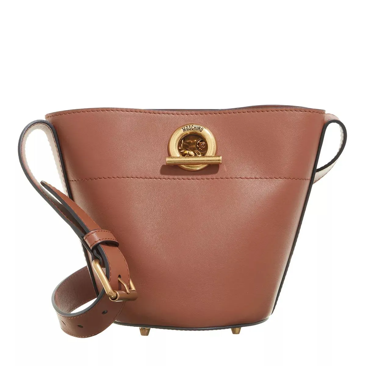   Moschino  Metal Toggle Shoulder Bag Brown  Bucket Bag 