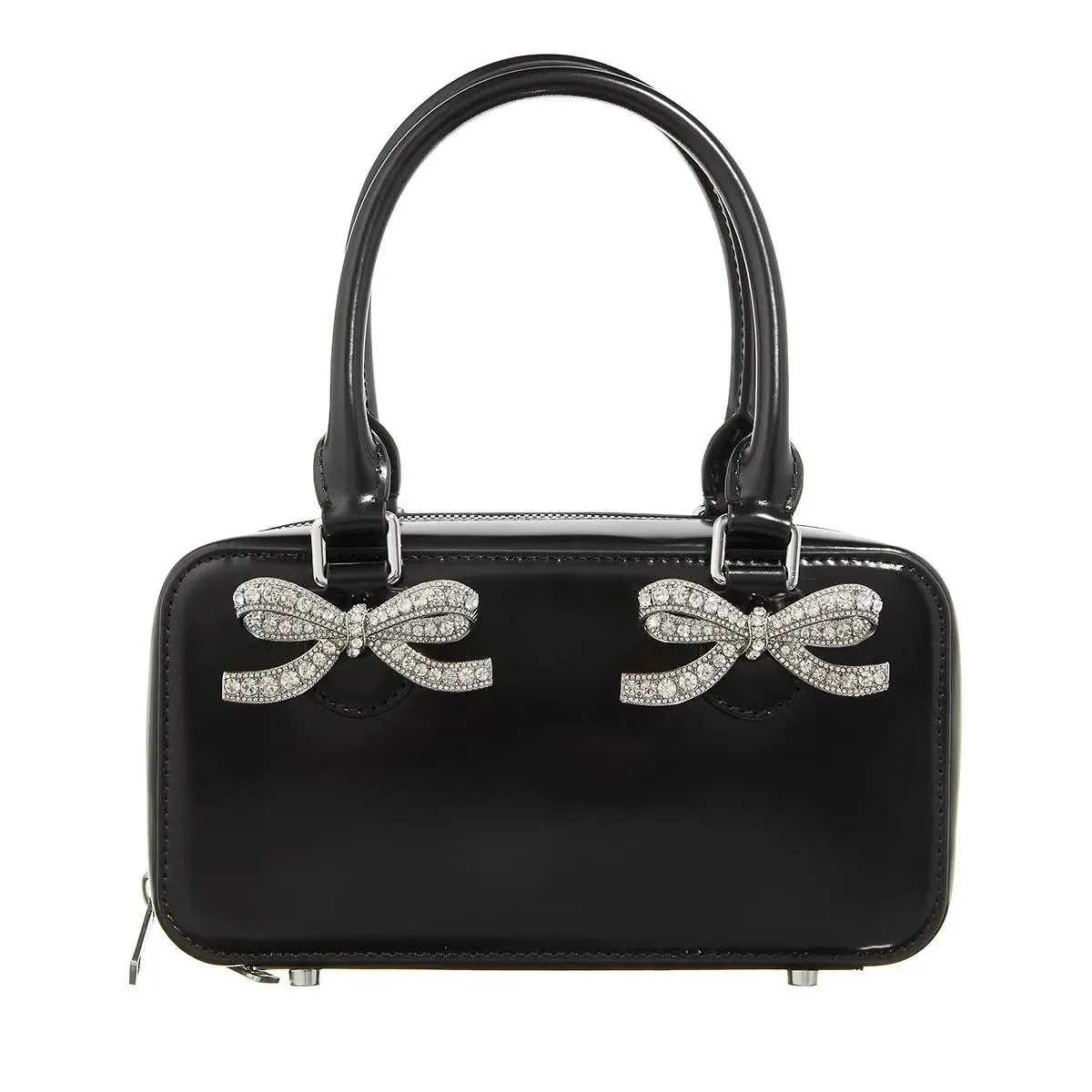   Self Portrait  Black Leather Mini Tote Bag Black  Bowling Bag 